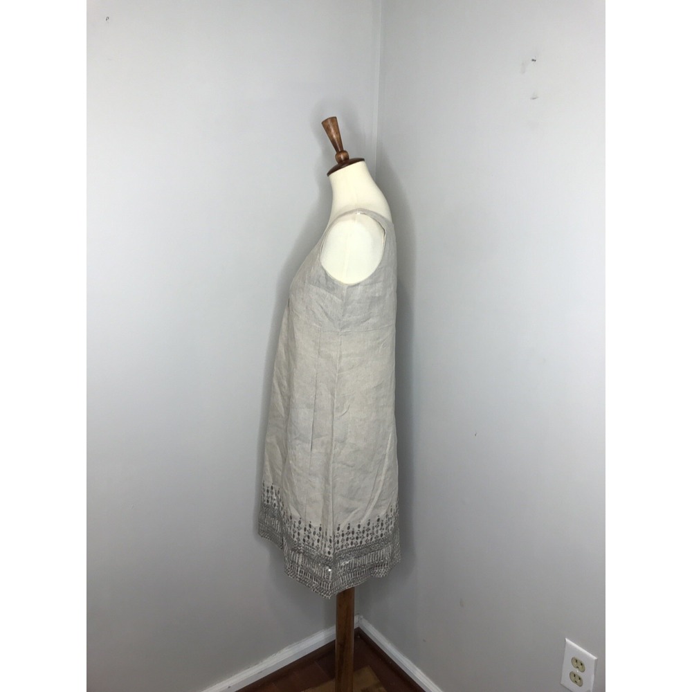 Eileen Fisher Linen Sleeveless Kneelength Summer‎ Dress Tan Sequin Size 4 - Picture 2 of 8